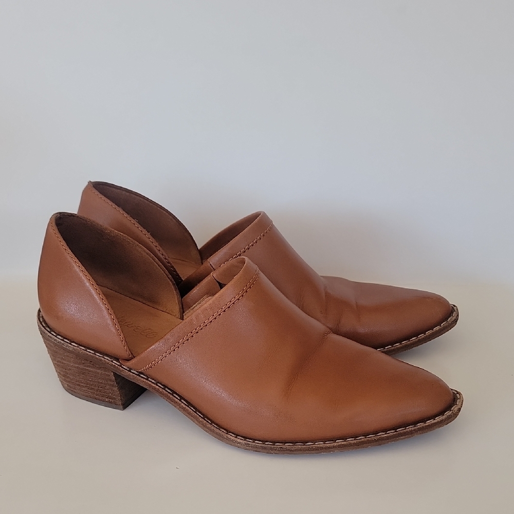 Madewell Womens Brady Boot Size 8 Low Cut Bootie Block Heel Tang Leather Shoe - Picture 2 of 9